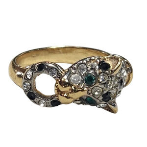 Vtg Jackie Collins Gold Plated Pave Leopard Cheetah Ring Size 8